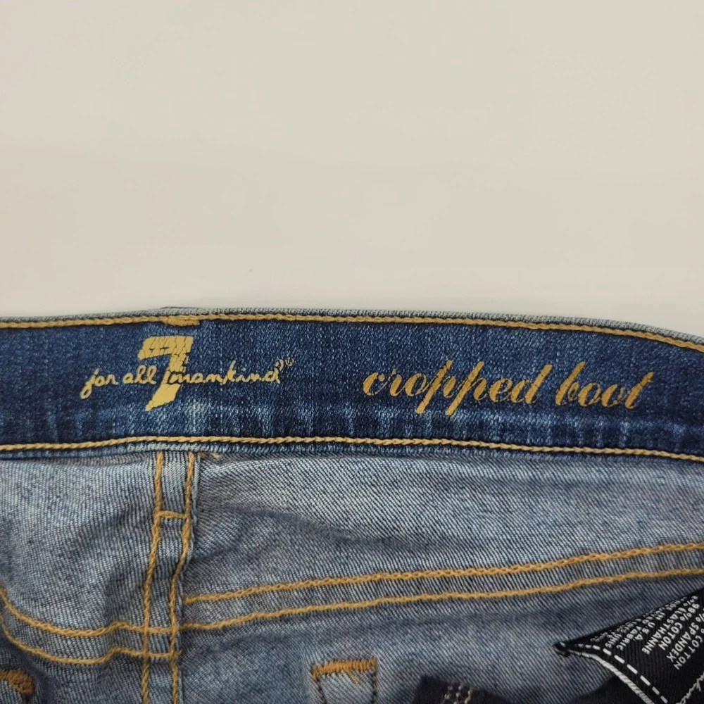 7 For All Mankind Cropped‎ Boot Jeans Womens 29 Blue Raw Hem Stretch Denim